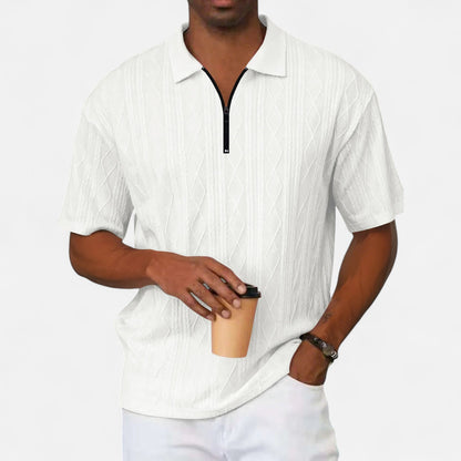 Velclairemode | Polo Homme Été en Jacquard Texturé – Manches Courtes, Uni Élégant à Rayures Subtiles