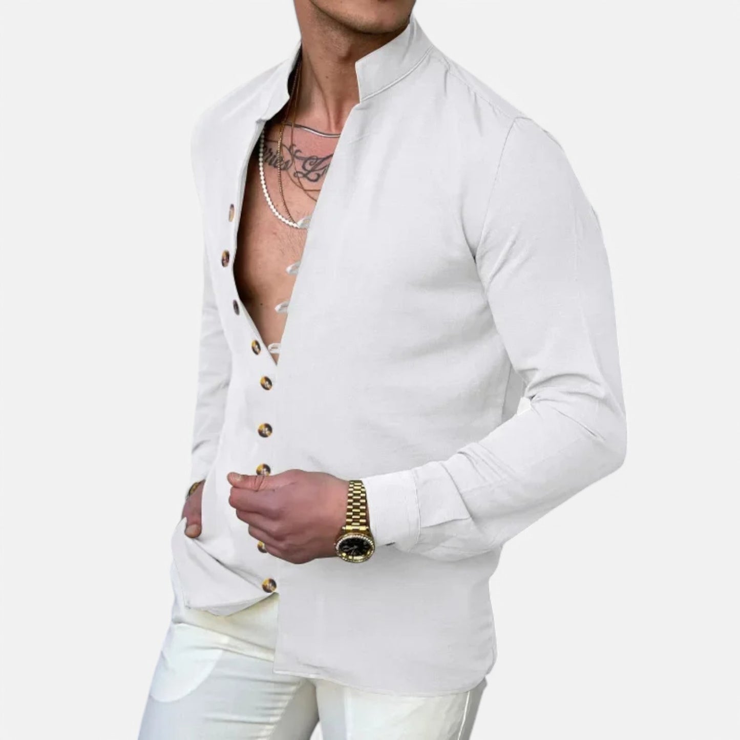 Velclairemode | Chemise Décontractée Coton-Lin à Col Henley – Légèreté Naturelle, Élégance Essentielle