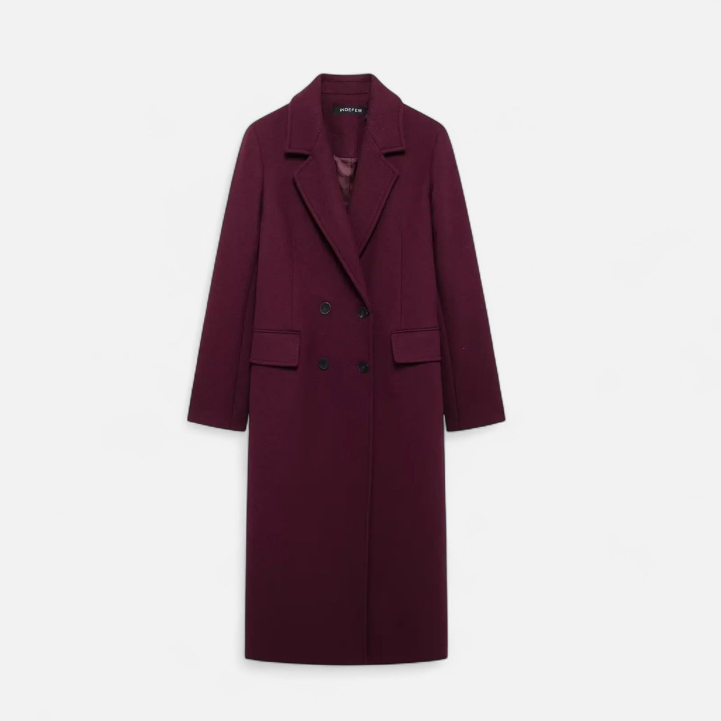 Velclairemode | Manteau Long Femme Laine Bordeaux – Double Boutonnage & Élégance Structurée