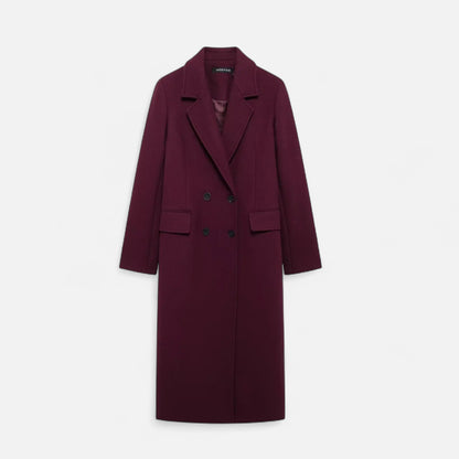 Velclairemode | Manteau Long Femme Laine Bordeaux – Double Boutonnage & Élégance Structurée