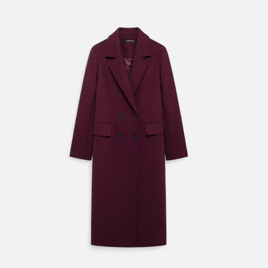 Velclairemode | Manteau Long Femme Laine Bordeaux – Double Boutonnage & Élégance Structurée