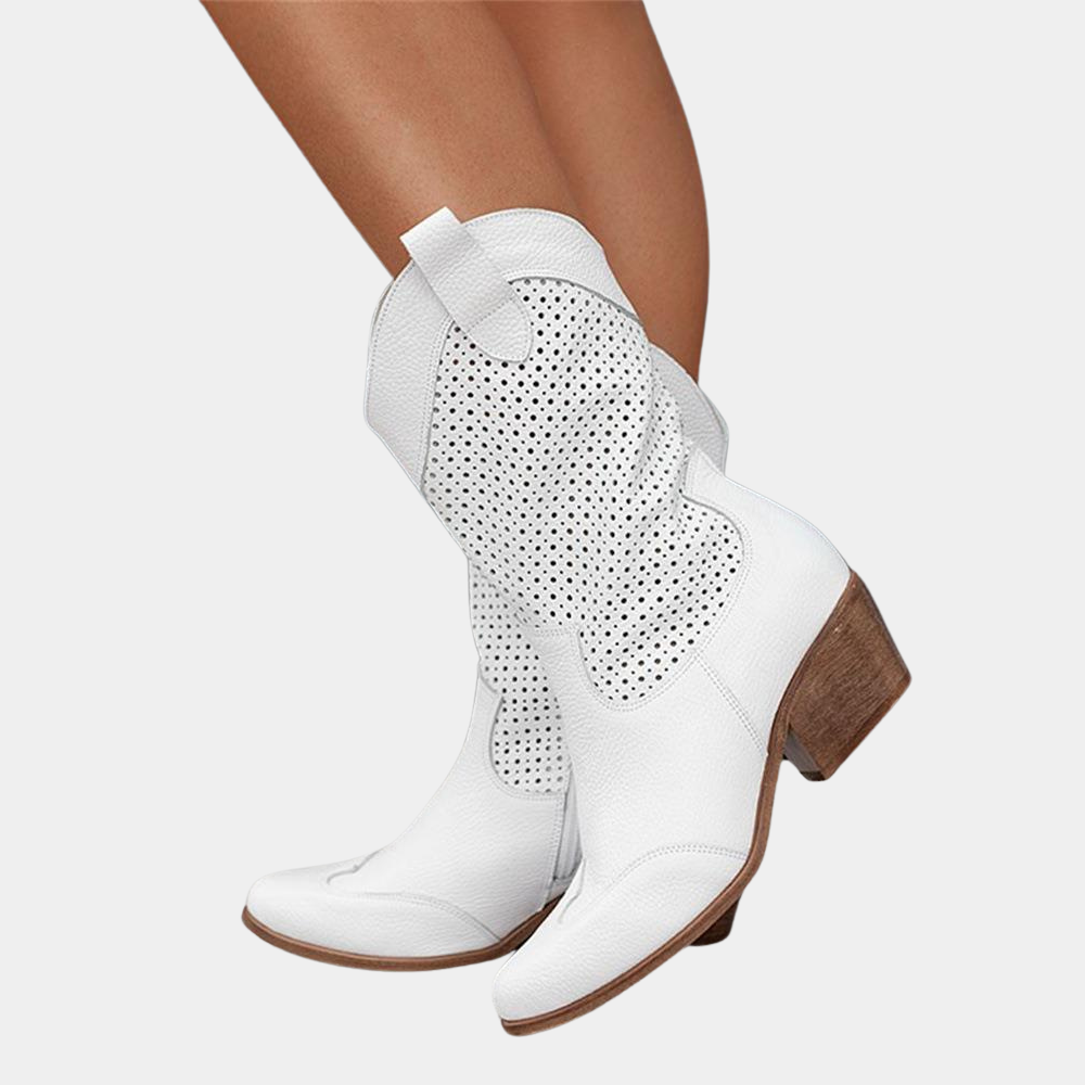 Stivali da cowboy donna — pelle — gambale traforato — stile casual
