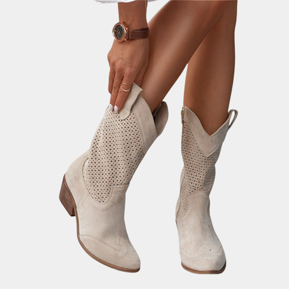 Stivali da cowboy donna — pelle — gambale traforato — stile casual