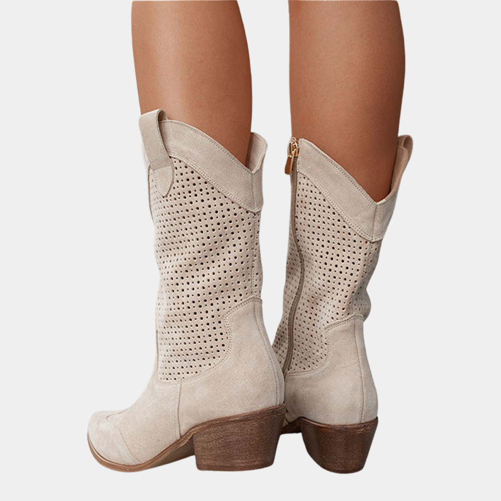 Stivali da cowboy donna — pelle — gambale traforato — stile casual