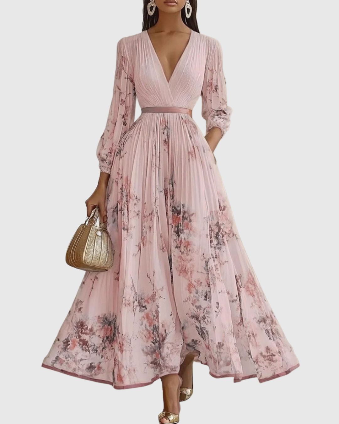 Robe midi trapézio feminino — sem mangas e saia plissada — cerimônia