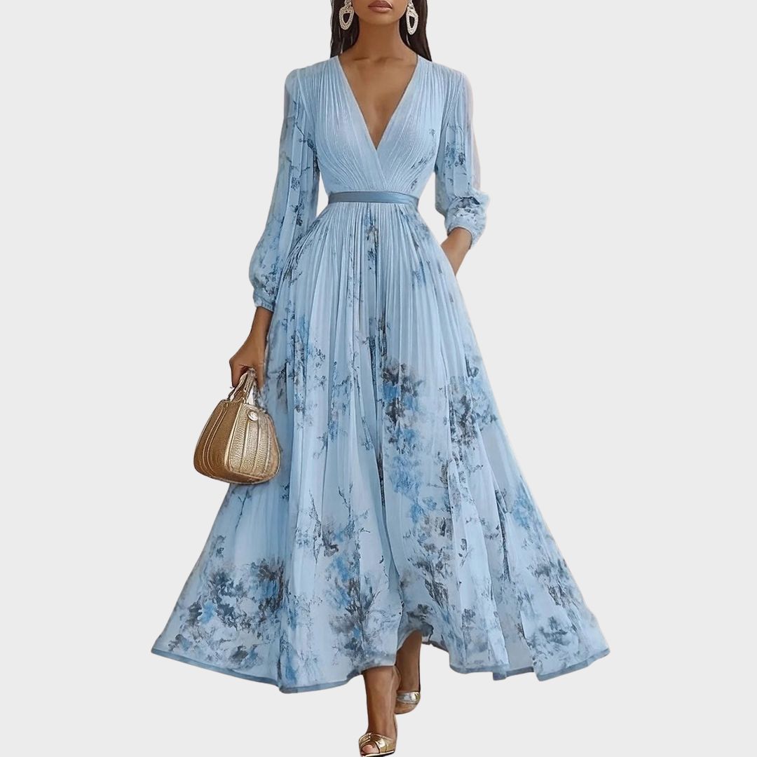 Abito midi a trapezio donna — senza maniche e gonna plissettata — cerimonia