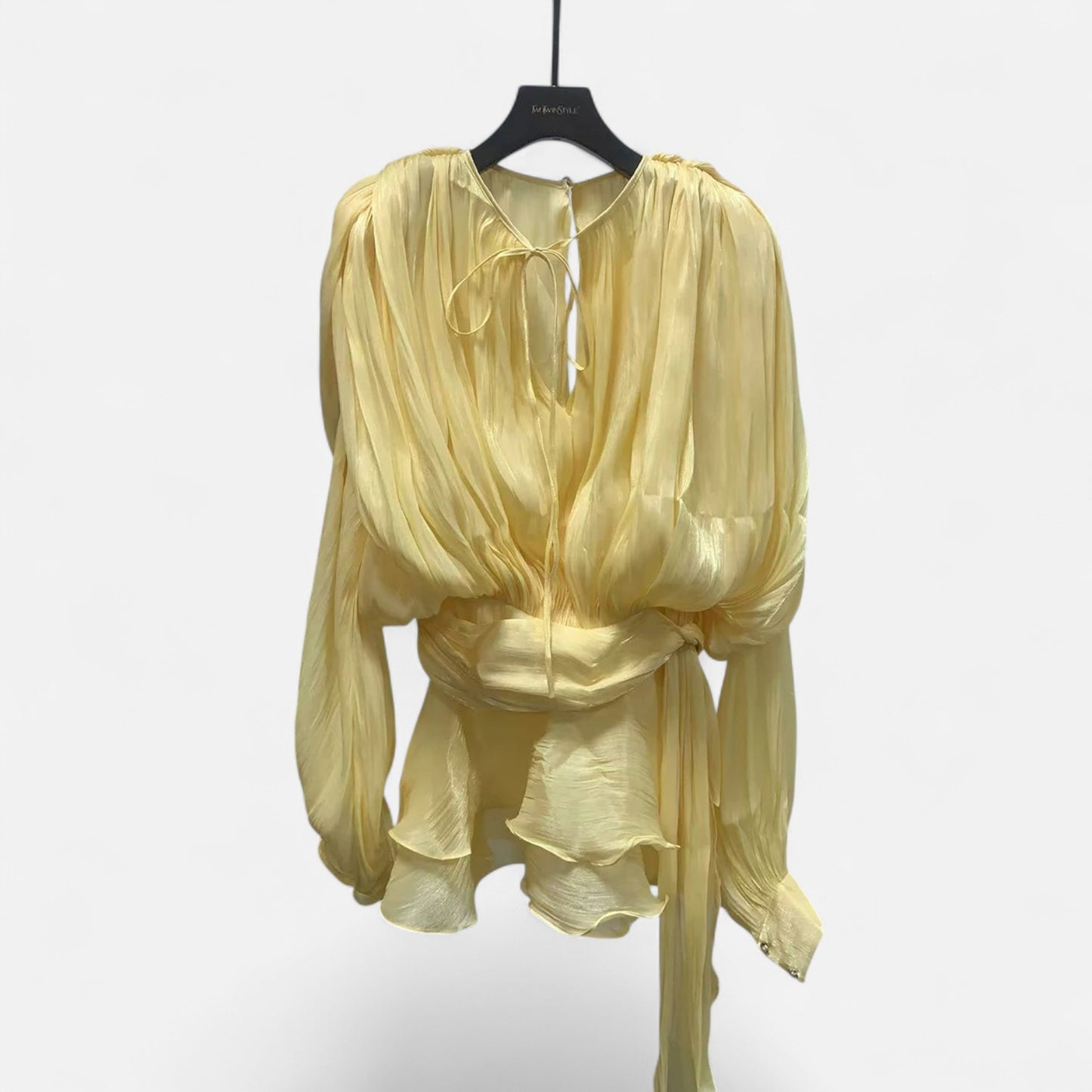 Velclairemode | Robe-Chemise Mini Femme Unie – Col V, Manches Longues, Détail Lacé & Design Structuré